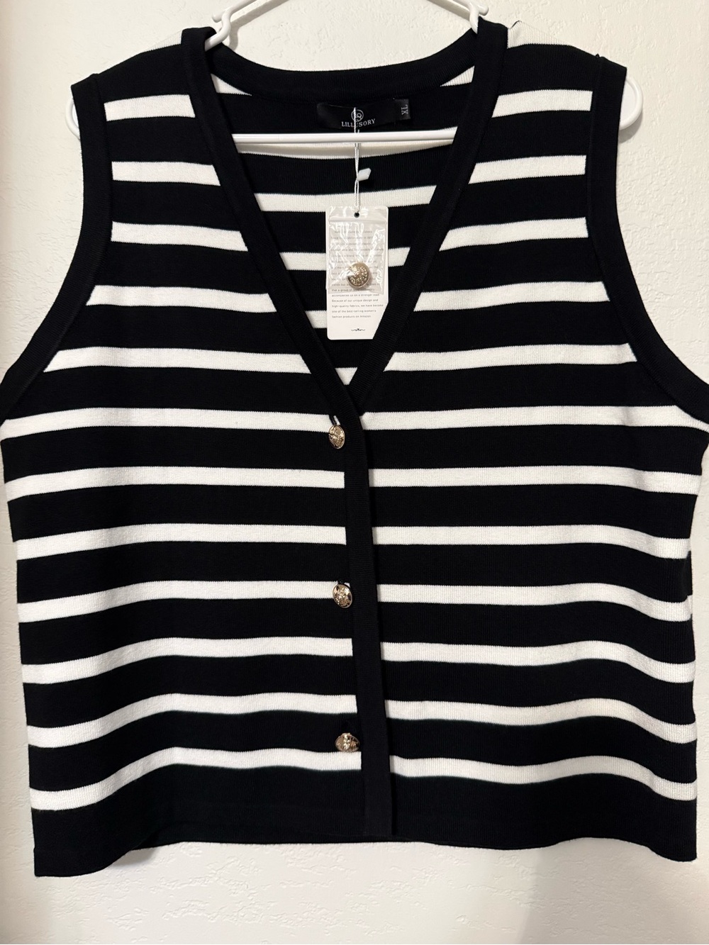 Lilly Pulitzer Black and White Striped Sleeveless Button Vest